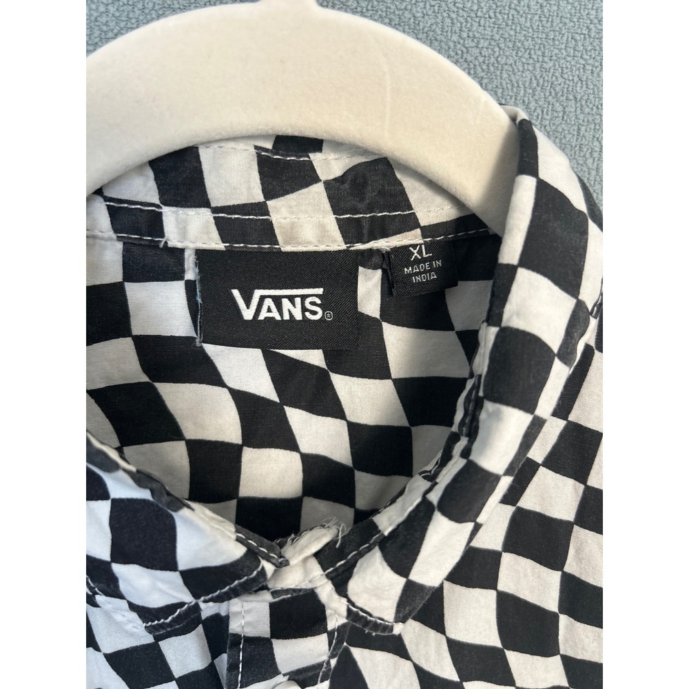 Vans Boys Short Sleeve Button Down Shirt Warped Checkerboard Cotton Black XL - Picture 3 of 9